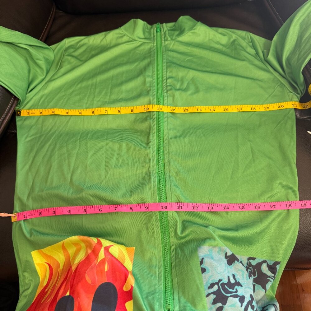 Green Graphic Patchwork Screen Print Zip Unitard … - image 5